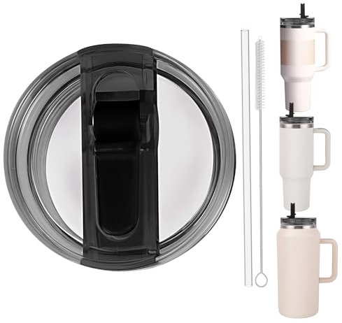 Gobelet de rechange anti-fuite de 1200 ml avec couvercle à rabat avec paille – Pour gobelets Stanley ProTour Quencher 1200 ml et Quencher H2.0 1200 ml, 2000 ml (noir, 1200 ml et 1800 ml)
