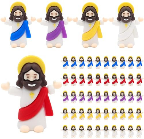 Yelakey 50 Stück Jesus Figuren Mini Jesus Figuren Originelles Design Winzige Kleiner Jesus Versteckspiel Religiöse Geschenke Sonntagsschule Taufgeschenk Füllen Von Ostereiern (Mehrfarbig)