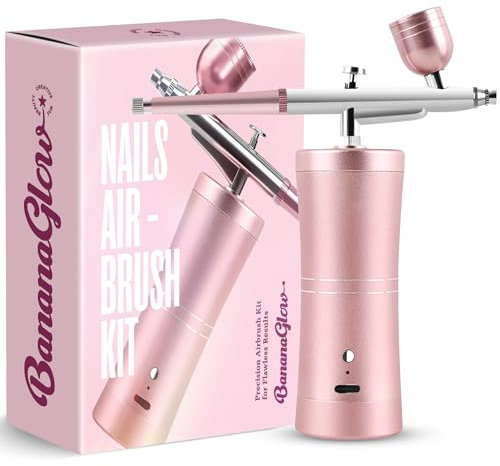 Banana Glow Kit aerografo per unghie con compressore, 48 psi, ricaricabile, senza fili, professionale, con ugello da 0,3 mm e strumenti di pulizia per nail art, trucco, pittura, decorazione torte