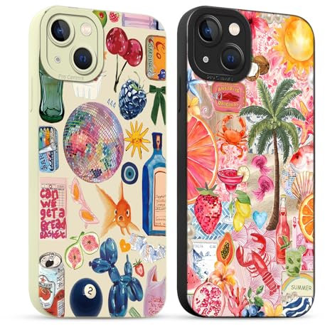 Yirlbey 2 Piezas Funda para iPhone 15 Plus Carcasa de Movil 6,7 Pulgadas Dibujos Collage Diseño Aesthetic Linda, Capa Silicone Suave Antigolpes Slim para Mujer con Protector Camara Case