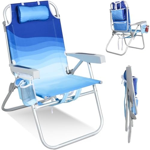 Homecall Strandstuhl Klappbar Leicht Klappstuhl Strand 5-stufig verstellbare Rückenlehne - Strandsessel Strandstühle Faltbar Bis 136KG für Strand, Outdoors (Hoch, Blaue Welle, 1 Stück)