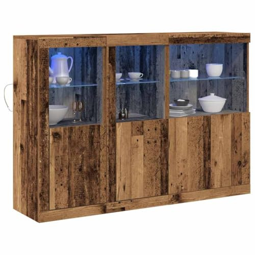 vidaXL LED-Sideboard Altholz 142,5 x 37 x 100 cm Holzwerkstoff | Jede Menge Platz für deine Sachen, Zeigt den Charme von wiederverwendetem Holz, Schafft die richtige Stimmung in jedem Raum