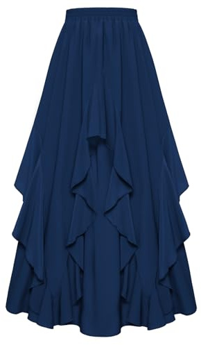 SCARLET DARKNESS Women Victorian Skirt Elastic Waist for Women UK with Pockets Chiffon Gothic Maxi Skirts Dark Blue L