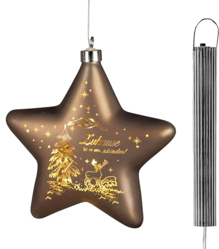 formano LED Weihnachtsstern zum Hängen Deko-Stern 15 cm braun-Gold aus Glas mit Spruch,Zuhause ist es am schönsten' - Dekostern mit Timer & LED-Licht - Festliche Hängedeko für Weihnachten