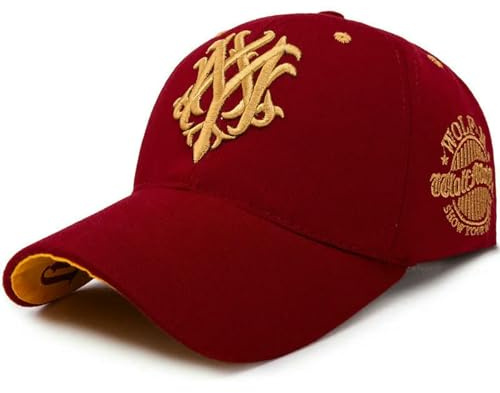 Gyios Cap Herren Bestickte Baseballmütze Mode Männer Frauen Kappen Frühlings- Und Sommer Hip Hop Hut Verstellbare Flamme Sonnenschattierhüte-weinrot