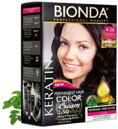 BIONDA Professional 4.26 Cereza Oscura 200 ml Tinte Permanente Pack Doble | Tinte permanente 4.26 Cereza Oscura con queratina y moringa, cobertura total de canas y color intenso de larga duración