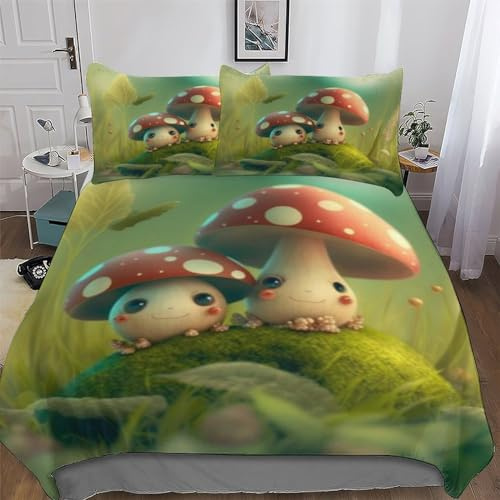 ABASWSA Pilz Bedding 2teilig 3D Bettbezug Mit Kissenbezug, Mikrofaser, Bettbezüge Set Bettwäsche Für Erwachsene Kinder Single(135x200cm)