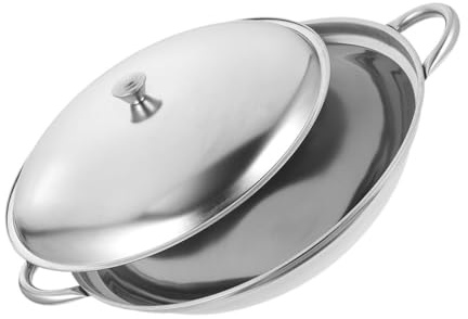 TOYANDONA Stainless Steel Hot Pot with Lid Cooking Wok for Home and Restaurant Use Thin Metal Pan with Double Handles for Noodles and Sauces