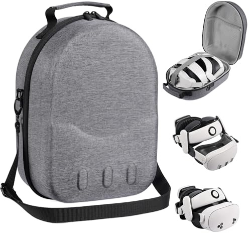 Large size Case for Meta Quest 3/3S, Compatible with Meta Quest 3/3S VR Headset, Controller Grips, Compatible with Battery Elite Strap, controllers and accessories Hard-shell travel storage case-Grey