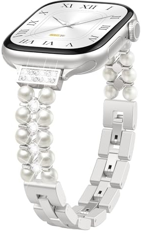 Correa Delgada Perla para Correa Apple Watch 40mm 44mm 38mm 41mm 42mm 45mm 46mm Mujer,Bracelet Elástico Elegante Diamante Metalica Band für Apple Watch Series 11 10 9 8 7 6 5 4 3 SE 3/2 Ultra/3/2 49mm