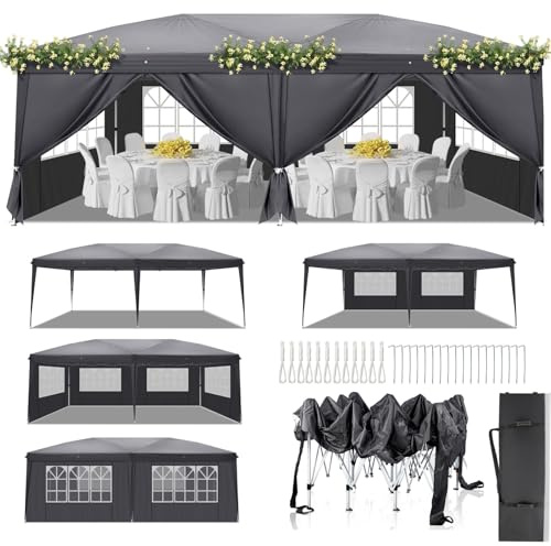 LEADZM Pavillon 3x6m Garten Faltpavillon mit 6 Seitenteilen,Anthrazit | Wasserdicht ,Winterfest,Höhenverstellbar,UV Schutz 50+,Gartenzelt,Partyzelt,Stahlrahmen,für Garten,Party,Camping