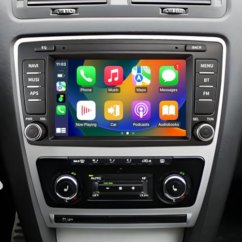 Autoradio für Skoda Octavia Mk2 Yeti Rapid 2004-2013 8 Zoll Touchscreen Radio mit Wireless Carplay Android Auto Wireless EQ BT GPS FM Rückfahrkamera 2+64G
