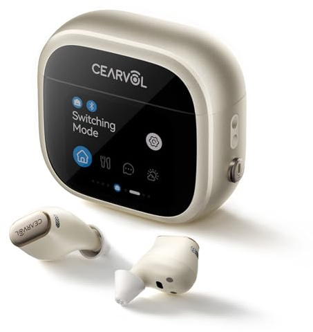 Cearvol WAVE Sound Amplification Device, Smart Touchscreen Charging Case, NeuroFlow AI 2.0, Bluetooth Dual-Device Connection, Direct AUX-IN (Starlight)
