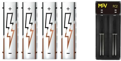 Born To Vape presente Lot de 4 Pile pour Cigarette électronique 2500mAh 30A - Ucell et Son Chargeur Double FC2 et Son Sticker BTV Exclusif collectionnable