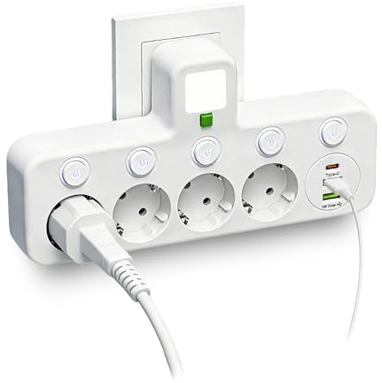 Regleta Inalámbrica 4 Ranuras, Enchufe Multiple con Type-C, 2 USB-A y Luz Nocturna para Hogar, Oficina
