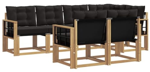 vidaXL Outdoor-Sofagarnitur mit Kissen 7 pcs Weiß und Schwarz, Moderner Outdoor-Sofa, strapazierfähige Gartenmöbel, Lounge für Terrasse, Komfortables Sitz-Set