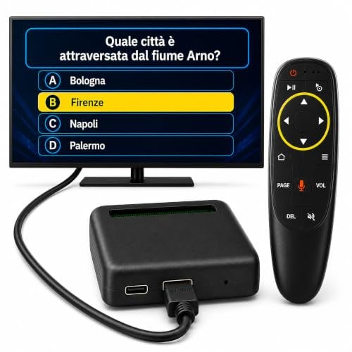 GiocaFacileTV - Console di Giochi per TV - Idea Regalo per Nonni e Genitori - Carte, Quiz, Cruciverba, Memoria - Pensata per Anziani, Telecomando Semplice e Caratteri Grandi - by Semplay