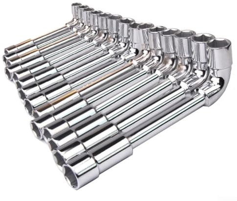 Double-Head L-Shaped Socket Wrench 6-19mm Range Chrome Vanadium Steel Hex Key Tool for Auto Repair Construction Equipment Home Appliance Silver(6mm)