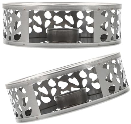BUGUUYO 2pcs Stainless Steel Teapot Heater Base with Hollow Flower Design for Even Heating Candle Teapot Kettle Warmer Stand Ventilated Warming Plate for Tea Rooms and Offices