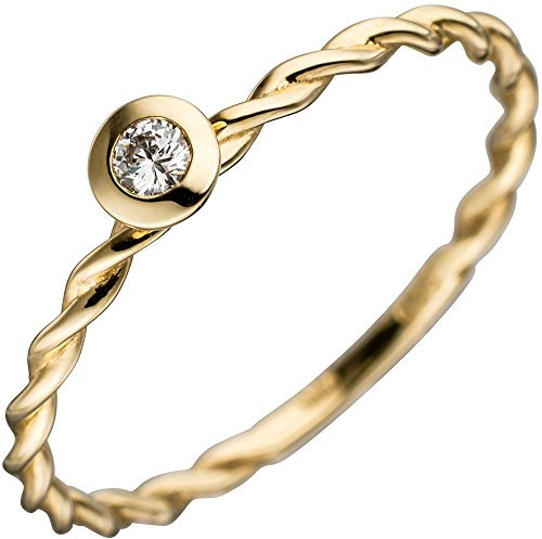 Schmuck Krone Solitär Ring Diamant Brillant 585 Gold Gelbgold gedreht Fingerring, Ringgröße:Innenumfang 50mm ~ Ø15.9mm