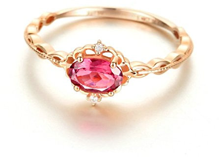 KnSam Trauring Gold Ring 18K Gold Turmalin Echt Diamant 0.5 Karat Verlobungsringe Eheringe für Frauen Damen Größe 57 (18.1)