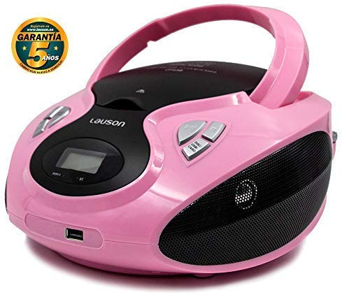 Lauson Radio y Reproductor de CD Portátil con USB | Radio FM | USB y Mp3 | CD Player con Salida para Auriculares 3.5mm | CP638 (Rosa)