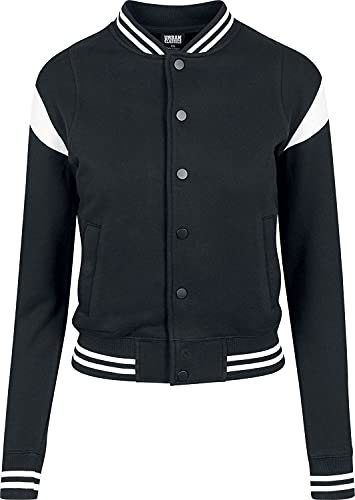 Urban Classics Damen Ladies Inset College Sweat Jacket Sweatjacke, Schwarz (Blk/Wht 00050), Medium (Herstellergröße: M)