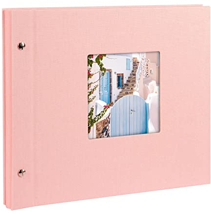 goldbuch 26722 Schraubalbum mit Bildausschnitt, Bella Vista, 30x25 cm, Fotoalbum mit 40 schwarze Seiten mit Pergamin-Trennblättern, Album erweiterbar, Fotobuch aus Leinen, Rosé