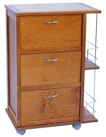 LIBEROSHOPPING.eu - LA TUA CASA IN UN CLICK Mobiletto per Cucina con Ruote e Ante a ribalta portabottiglie Laterale 59x39xh84 cm (Rovere)