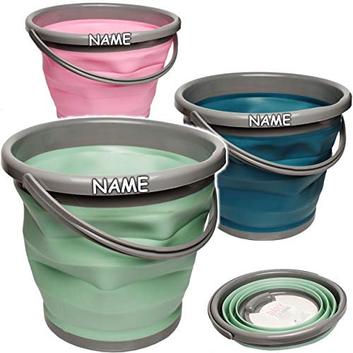 10/12 Liter Eimer - bunter Farb-Mix - faltbar & klappbar - inkl. Name - Silikon & Kunststoff/Klappeimer - Wassereimer & Putzeimer - Badezimmer/Küche/B..
