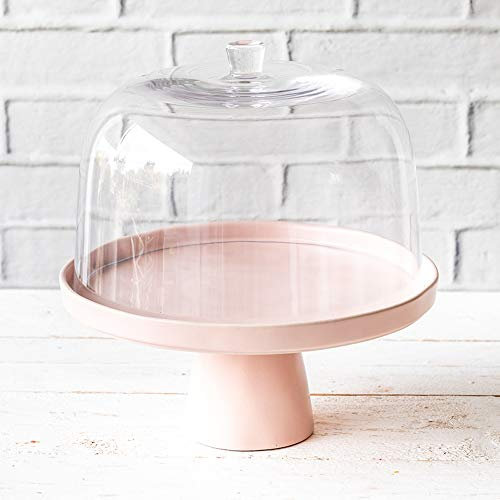 Home of Cake Tortenplatte mit Fuß Puro medium in Rosa Matt mit Glashaube, Ø 27 cm