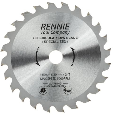Rennie Tool 165mm x 20mm x 24T TCT Cordless Circular Wood Saw Blade. Fits Bosch Makita Ryobi Dewalt DC390, DWE007, DCS391, DC391N Circular Saws etc, Thin Kerf 165mm Cordless Circular Wood Saw Blade