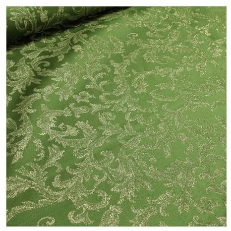 Stoff am Stück Stoff Polyester Jacquard Ornament grün gold Lurex Goldbrokat Barock Rokoko 280 cm breit überbreit