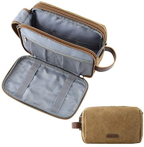 BAGSMART Kulturtasche für Herren, Reise Kulturbeutel Kosmetiktasche mit Doppelter Reißverschlussöffnung, Großer Stauraum, 5L-Khaki