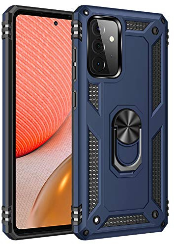 BestST Hülle für Samsung Galaxy A72 5G/A72 4G + schutzfolie,Handyhülle für Samsung A72 5G/A72 4G Cover,Armor Stoßfest TPU PC Schutzhülle Ringhalter Handytasche Case, Blau