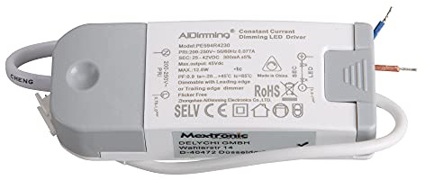 Mextronic LED Konstantstromquelle Trafo Dimmbar Flackfrei Stromquelle Phasenabschnitte bis 12W 300mA Transformator für LED Beleuchtung