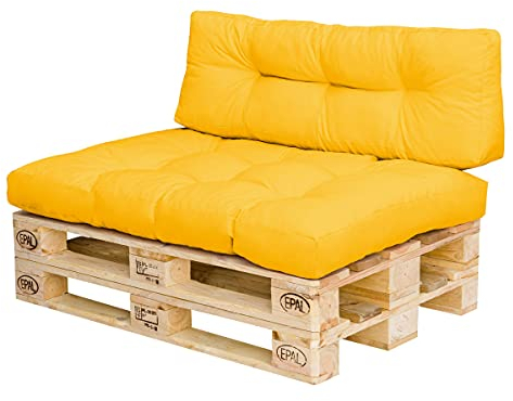 Royal Schneider Set Sitzkissen Rückenkissen Palettensofa Palettenpolster - 2er Set - 1Stk. 120x80 + 1Stk. 120x40, Farbe - Gelb