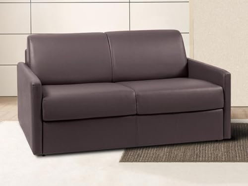 Vente-unique Ausziehbares 3-Sitzer-Sofa Express, Kunstleder, Kastanienbraun - LiegeflÃ Â ÂÂ Ã Â ÂÂ Che 140 cm - Matratze 14 cm - Einzelbett