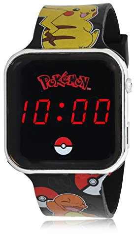 Accutime LED Kinderuhr im Pokémon Design, große digitale LED-Anzeige, verstellbares Armband, lange Batterielaufzeit, Abschaltautomatik, Schwarz