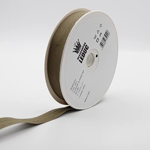 Leduc Schrägband, Baumwolle, 20 m, 30 Farben, für Doppelnähte, 8 + 20 + 8 mm, italienische Qualität, Khaki 5591