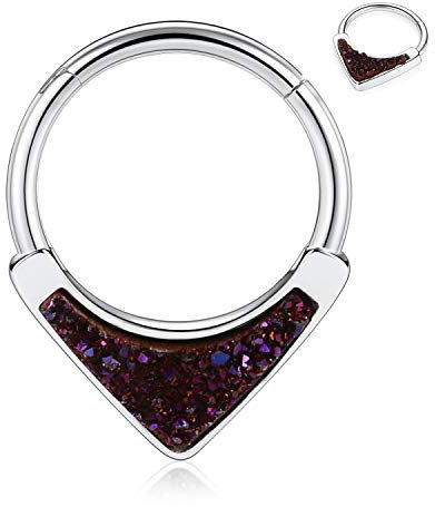 Nase Septum Ringe Daith Ohrringe Septum Schmuck Septum Clicker Helix Tragus Rook Daith Septum Nase Piercing Schmuck Knorpel Helix Tragus Lobe Ohrringe Chirurgenstahl Deep Fuchsia Druzy 16G 10mm