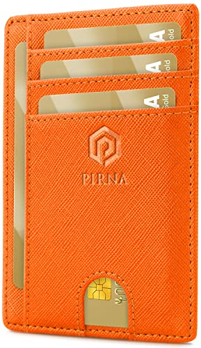Porte Carte Bancaire Fin et Petit, Portefeuille pour Hommes et Femmes avec Pochette d'argent & Boîte-Cadeau, Porte-Cartes de Crédit RFID, Porte Carte Bancaire Anti Piratage pour Femme - Orange