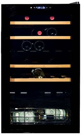 Vinata WK-98B-VG schwarzer Tür-33 Flaschen Weinklimaanlage Weinkühlschrank, Stahl Glas Holz, Blacks