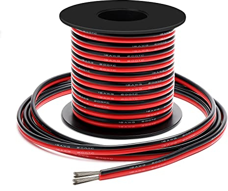 Coomoors 18AWG Elektrischer Draht 12 Gauge Silikondraht 20 M Achwarz und 20 M Rot, Silikon Elektronik Kabel 2 Adriges Kabel Sauerstofffrei Verseilt Verzinnter Kupferdraht Hohe Temperaturbeständigkeit
