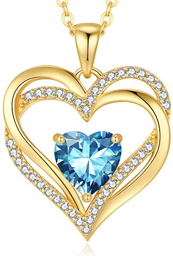 CDE Kette Damen Herzkette 925 Sterling Silber Geburtsstein Halsketten Schmuck Herz Anhänger Weihnachten Valentinstag Muttertags Geschenk Hochzeit Jubiläum Geburtstag Frau Freundin Mama