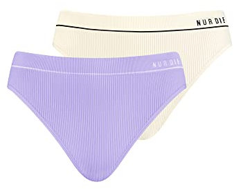 Nur Die 2er Pack Retro Slip Mehrfarbig sportlich Unterhosen aus Baumwolle Unterwäsche Damen, Offwhite/Flieder, S