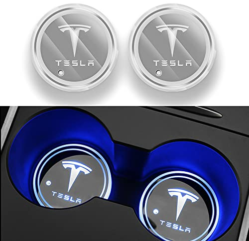 TOPABYTE Lot de 2 Porte-gobelets LED pour Tesla Model 3/Y/S/X Accessoires 7 Couleurs changeantes Lumineuses sous-Verres de Voiture avec Chargement USB
