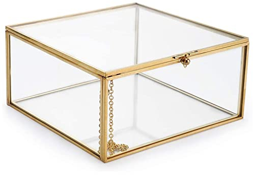 DRERIO Caja de Joyería de Cristal Pequeña Joyería Decorativa Cuadrada Display Case - Transparente de Almacenamiento pendiente Anillo(10 x 10 x 5 cm)