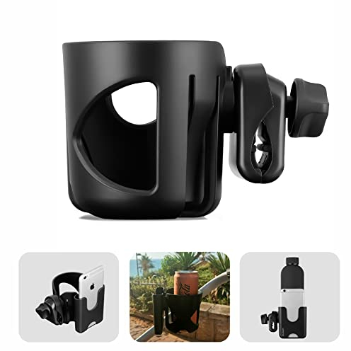 Getränkehalter für Kinderwagen passend für jedes Modell - Kinderwagen Becherhalter 360° drehbar - Perfekter Flaschenhalter Kinderwagen Zubehör Kinderwagen Getränkehalter Halterung (Black)