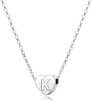 KENYG S925 Silver A-Z Capital Initial Heart Pendant Necklaces for Women Girls Lady for Christmas Birthday Graduation,Women Choker Tiny Necklaces Fashion Jewellery (K)